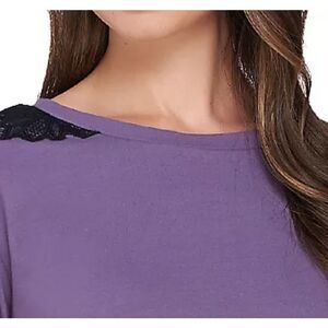 Denim & Co Womens 3X Scoop Neck Trapeze Lace Top Antique Purple 3/4 Sleeves NWT